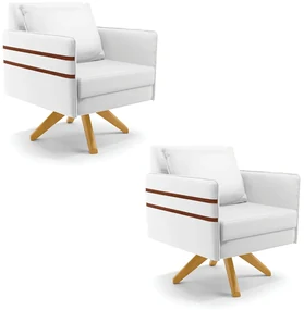 Kit 02 Poltronas GiratĂłria Mari Corino Branco Base de Madeira MA30 - D'Rossi