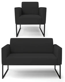 Sofá Namoradeira com Poltrona Base Industrial Preto Marisa Veludo Preto D03 - D'Rossi