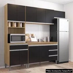 Cozinha Modulada 4 Peças Balcão sem Tampo 120cm Andréia Amêndoa/Preto