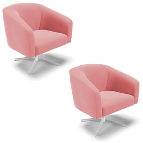 Poltrona Decorativa Giratória Cromada Kit 2 Stella Suede Rosê D03 - D'Rossi