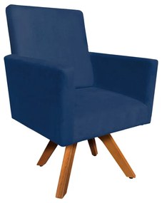 Poltrona Giratória Nina Suede Azul Marinho Base Madeira MM30 D'Rossi