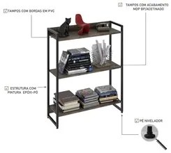 Estante Livreiro Dynamica Industrial 80cm 3 Prateleiras C08 Carvalho D