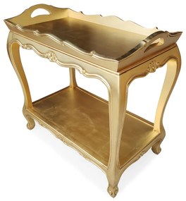 Carrinho de Bar Nobilis Entalhado Madeira Maciça Pintura Dourada Design de Luxo
