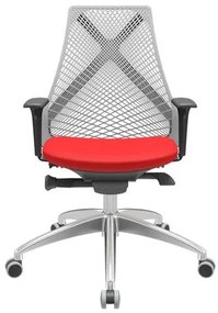 Cadeira Office Bix Tela Cinza Assento Aero Vermelho Autocompensador Base Alumínio 95cm - 63987 Sun House