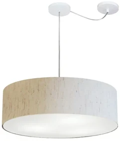 Lustre Pendente Cilíndrico Com Desvio Linho Bege MJ-4259 Para Mesa de Jantar e Estar