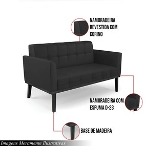 Poltrona Namoradeira Decorativa Karen Pés Fixo em Madeira Preto PU Preto G19 - Gran Belo