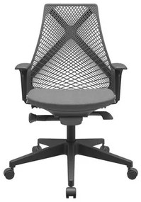 Cadeira Office Bix Tela Preta Assento Poliéster Cinza Autocompensador Base Piramidal 95cm - 64021 Sun House