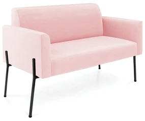 Sofá Namoradeira 2 Lugares Pé de Ferro Preto Marisa Suede Rosa Bebê D03 - D'Rossi