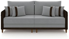 Sofá Living Montecarlo 2 Lugares Bipartido 192cm Pés em Madeira Veludo/PU Cinza/Marrom G33 - Gran Belo