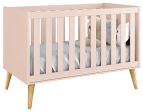 Berço Mini Cama Theo com Pés Retrô Natural - Rosa