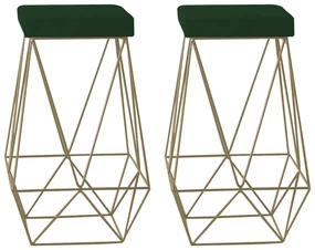 Kit 2 Banqueta Decorativa Kathy Base Gold Suede Verde G41 - Gran Belo
