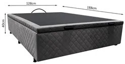 Base Box Baú para Cama Viúva 128x188cm Liz S05 Suede Bordado Cinza - M