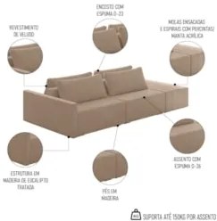 Sofá Ilha Modular com Puff para Sala Living 232cm Georgia Z08 Veludo B