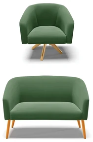 Sofá Namoradeira e Poltrona Giratória MA30 Stella Suede Verde D03 - D'Rossi