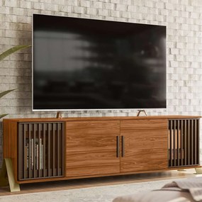 Bancada Rack Portas Ripadas 190cm Palestra MDP/MDF Pés Metal Mel G44 - Gran Belo