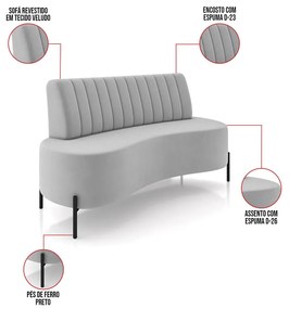 Sofá 2 Lugares Living 135cm Pé Ferro Pto Maraú Veludo Cinza K01 - D'Rossi