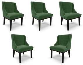 Kit 5 Cadeiras Decorativas Sala de Jantar Base Fixa de Madeira Firenze Suede Verde Esmeralda/Preto G19 - Gran Belo