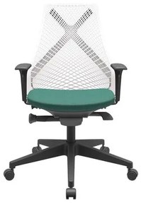 Cadeira Office Bix Tela Branca Assento Poliéster Verde Autocompensador Base Piramidal 95cm - 64057 Sun House