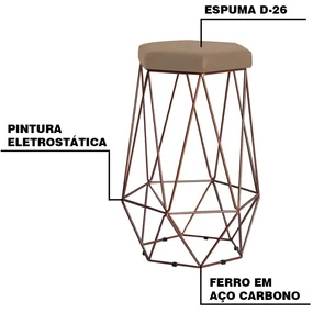 Banqueta Decorativa Rubel Base Bronze Suede Cappuccino G41 - Gran Belo