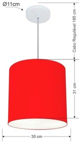 Lustre Pendente Cilíndrico Md-4036 Cúpula em Tecido 30x31cm Vermelho - Bivolt