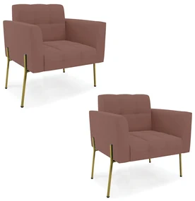 Poltrona PĂ© de Ferro Dourado para Sala Kit 2 Elisa Veludo RosĂŞ D03 - D'Rossi