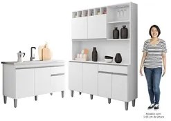 Cozinha Compacta Alice e Balcão Gabinete Com Pia Tatiane 120cm Branco