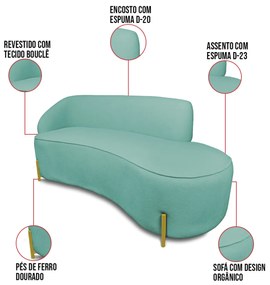 Sofá 3 Lugares Orgânico 180cm Pé Ferro Dou Morgan Bouclê L01 - D'Rossi - Verde Menta