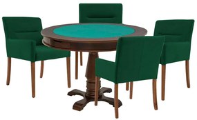 Mesa de Jogos Carteado Victoria Redonda Tampo Reversível Imbuia com 4 Cadeiras Vicenza Verde G36 G15 - Gran Belo