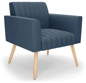 Poltrona Viena Gomada Suede Pés Palito Natural - D'Rossi - Azul Marinho