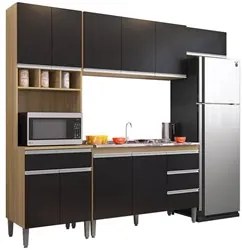 Cozinha Modulada 4 Peças Balcão com Pia 120cm Andréia Amêndoa/Preto -