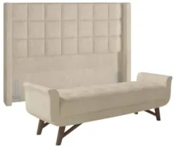 Cabeceira Cama Box Queen 160cm Pisa e Recamier Neville Z37 Boucle Bege