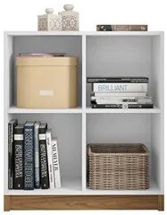 Estante Livreiro Multiuso Baixa Cubic Branco Texturizado/ Louro Freijó