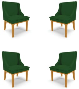 Kit 4 Cadeiras Decorativas Sala de Jantar Base Fixa de Madeira Firenze Veludo Verde Luxo/Castanho G19 - Gran Belo