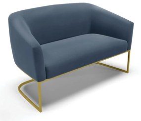 Namoradeira e 2 Poltronas Base Industrial Dourado Stella Suede Azul Marinho D03 - D'Rossi