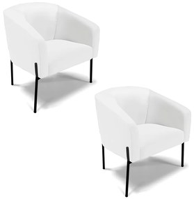 Poltrona Decorativa Pé de Ferro Preto Kit 2 Stella Sintético Branco D03 - D'Rossi