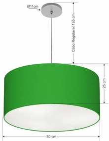 Pendente Cilíndrico Vivare Free Lux Md-4386 Cúpula em Tecido - Verde-Folha - Canopla cinza e fio transparente