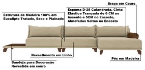 Sofá de Canto Esquerdo c/ Bandeja 328cm Japa Linho Bege G52 - Gran Belo