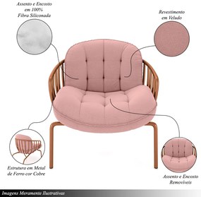 Poltrona Sala de Estar Base em Ferro Crokett Veludo Cobre/Rosê G33 - Gran Belo