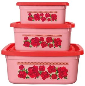 Kit Potes Roses Rosa 3 Peças