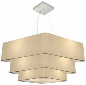 Lustre Pendente Triplo Quadrado Md-4165 Cúpula em Tecido Algodão Crú - Bivolt