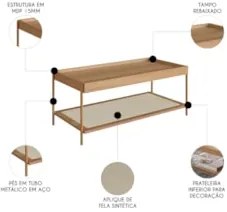 Mesa de Centro Para Sala Pé Metal Arlo A10 Hanover/Dourado - Mpozenato