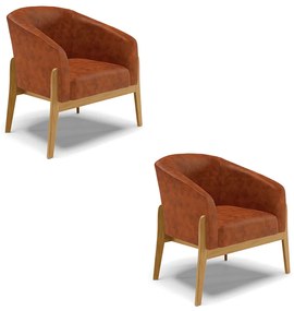 Poltrona Decorativa Base de Madeira kit 2 Stella Sintético PU D03 - D'Rossi - Nozes