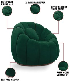 Sofá 2 Lugares com Puff e Poltrona Giratória Orgânica Cloud Bouclê Verde E03 - D'Rossi