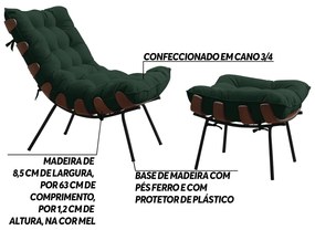 Conjunto Decorativo Poltrona e Puff Abel Base de Madeira Preto Suede Verde G41 - Gran Belo