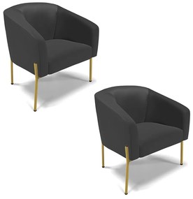 Poltrona Decorativa Pé de Ferro Dourado Kit 2 Stella Sintético D03 - D'Rossi - Preto