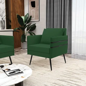Kit 02 Poltronas Mari Veludo Verde Pés Palito de Ferro Preto - D'Rossi