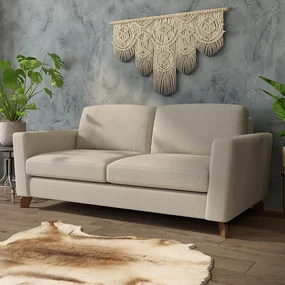 Sofá Sala de Estar Living 3 Lugares 260cm Presley Pés Madeira Linho Off White G52 - Gran Belo