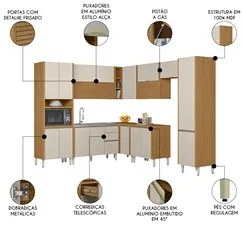 Armário de Cozinha Canto 9 Peças Com Pia Inox Da Vinci L06 Nature/Off