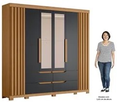 Guarda Roupa Casal 6 Portas Com Espelho 240cm Doble Nature/Titanium -