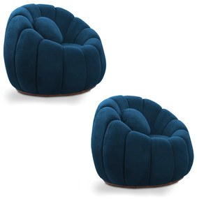 Kit 02 Poltronas Decorativa Orgânica para Sala Cloud Bouclê Azul Marinho E03 - D'Rossi
